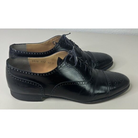 Salvatore Ferragamo Men 10 D Black Leather Wingtip Lace-Up Oxford Dress Shoe GUC main image 8